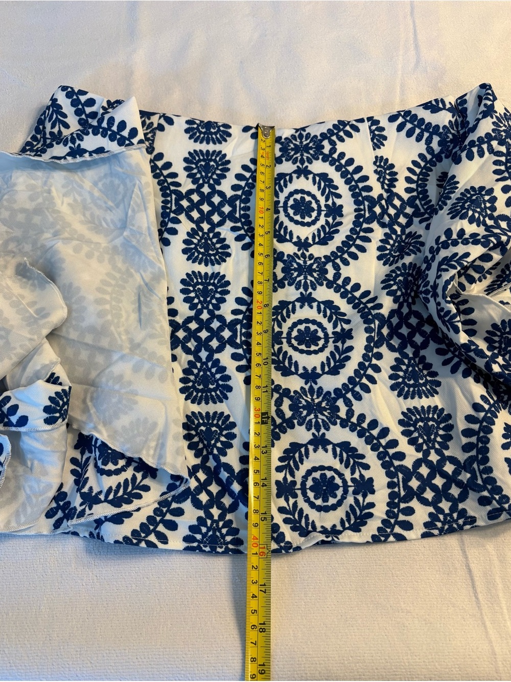 Blue and White Boho Print Knot Side Mini Skirt Size L - Picture 7 of 8